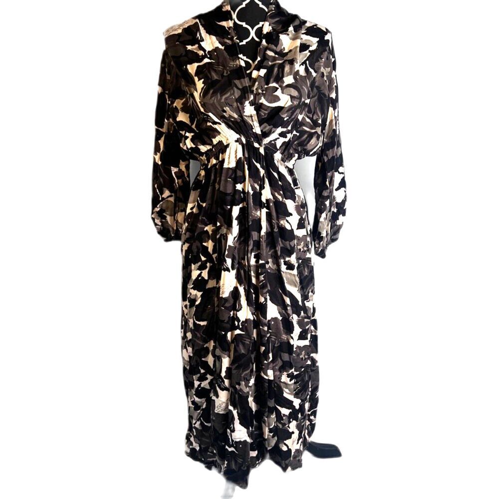 Panache Black Abstract Wrap Around Button Front Dress or Swim Cover Up Sz Medium